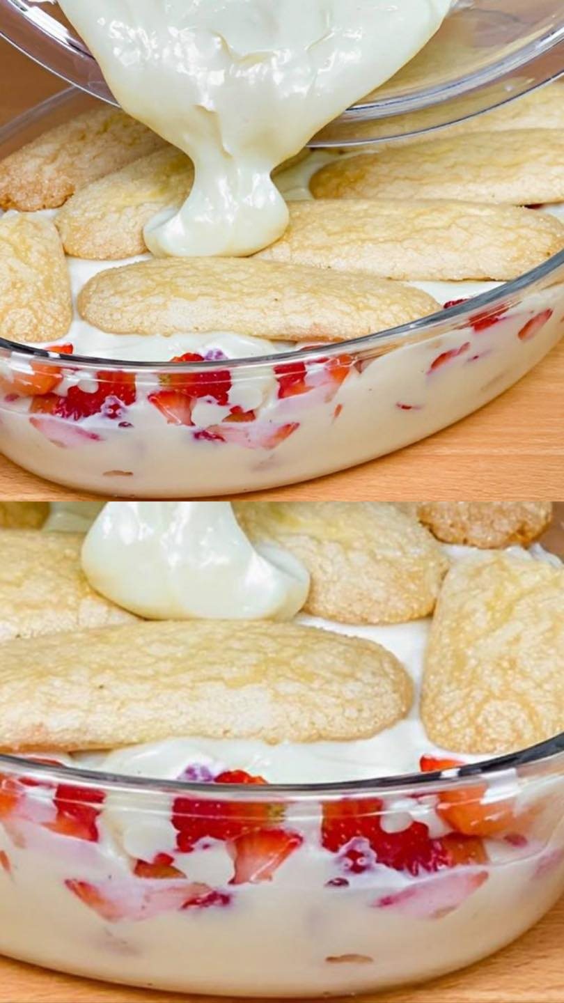 PAVÊ DE MORANGO COM BISCOITO CHAMPAGNE